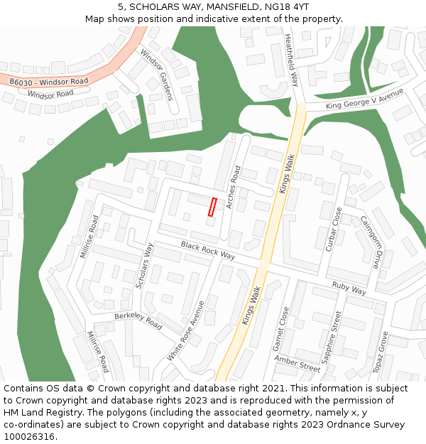 5, SCHOLARS WAY, MANSFIELD, NG18 4YT: Location map and indicative extent of plot