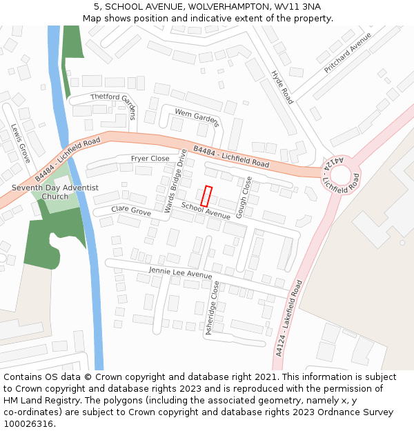 5, SCHOOL AVENUE, WOLVERHAMPTON, WV11 3NA: Location map and indicative extent of plot