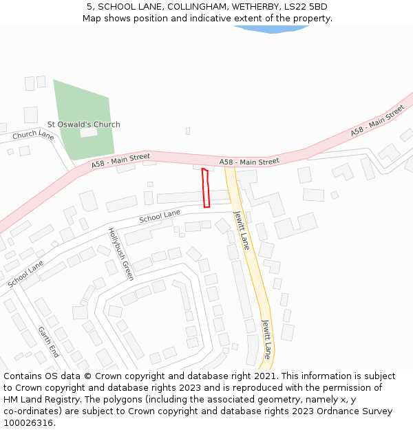5, SCHOOL LANE, COLLINGHAM, WETHERBY, LS22 5BD: Location map and indicative extent of plot
