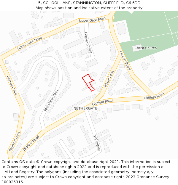 5, SCHOOL LANE, STANNINGTON, SHEFFIELD, S6 6DD: Location map and indicative extent of plot