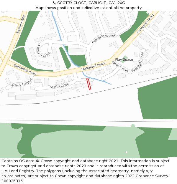 5, SCOTBY CLOSE, CARLISLE, CA1 2XG: Location map and indicative extent of plot