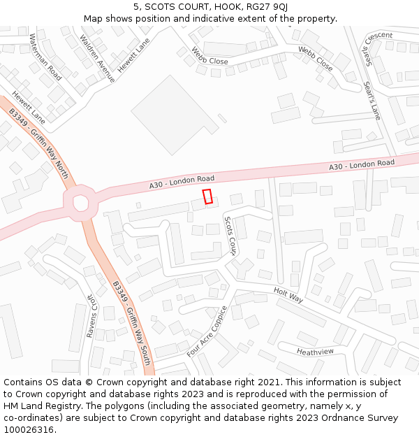 5, SCOTS COURT, HOOK, RG27 9QJ: Location map and indicative extent of plot