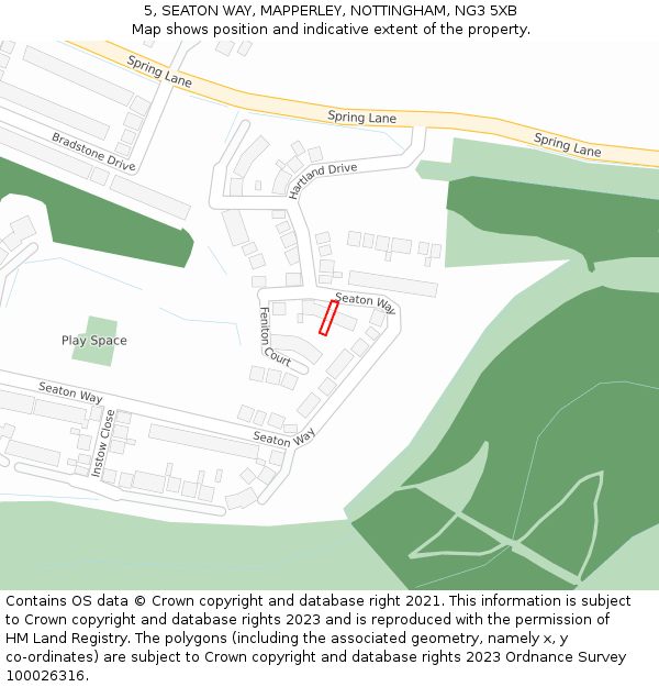 5, SEATON WAY, MAPPERLEY, NOTTINGHAM, NG3 5XB: Location map and indicative extent of plot