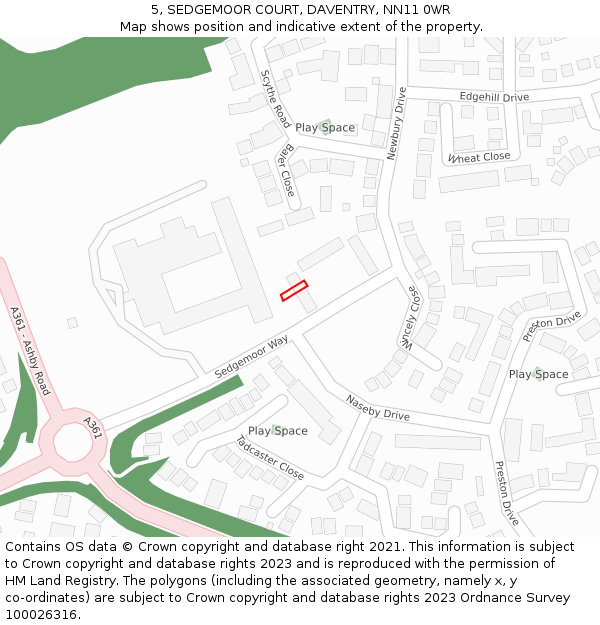 5, SEDGEMOOR COURT, DAVENTRY, NN11 0WR: Location map and indicative extent of plot