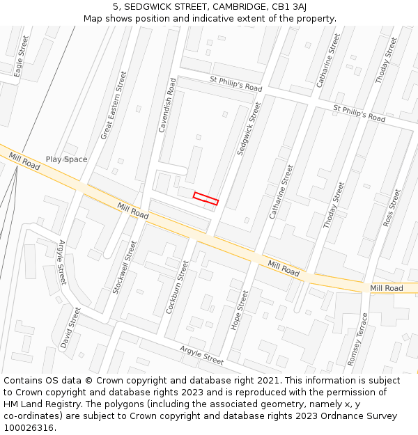 5, SEDGWICK STREET, CAMBRIDGE, CB1 3AJ: Location map and indicative extent of plot