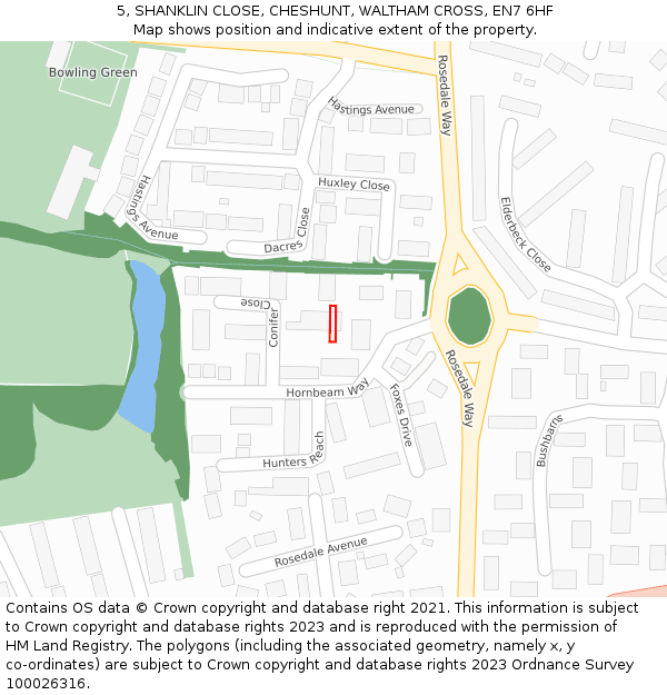 5, SHANKLIN CLOSE, CHESHUNT, WALTHAM CROSS, EN7 6HF: Location map and indicative extent of plot