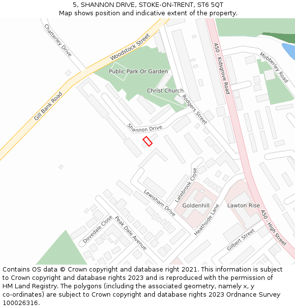 5, SHANNON DRIVE, STOKE-ON-TRENT, ST6 5QT: Location map and indicative extent of plot