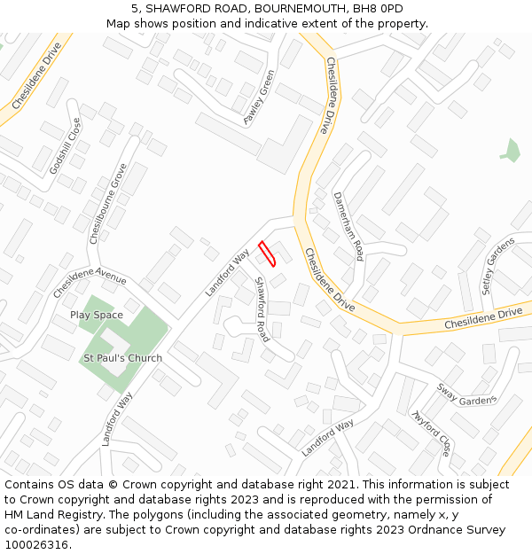 5, SHAWFORD ROAD, BOURNEMOUTH, BH8 0PD: Location map and indicative extent of plot