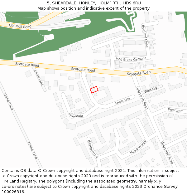 5, SHEARDALE, HONLEY, HOLMFIRTH, HD9 6RU: Location map and indicative extent of plot