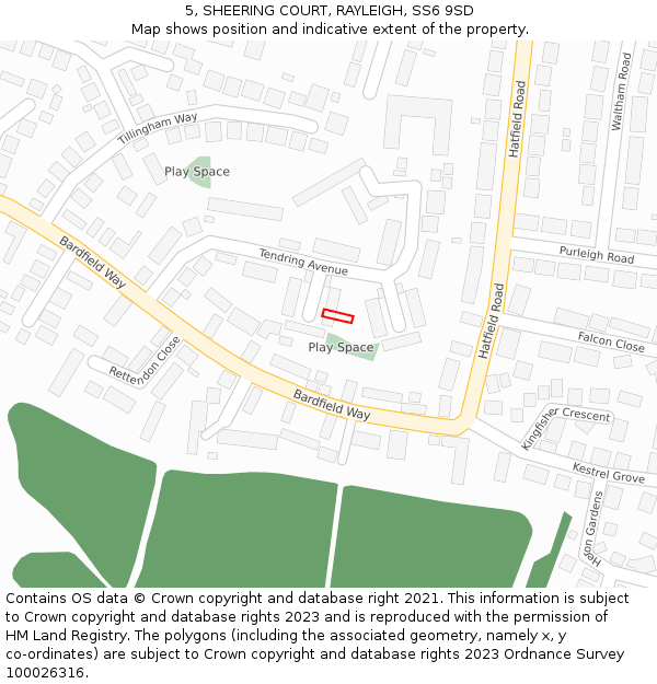 5, SHEERING COURT, RAYLEIGH, SS6 9SD: Location map and indicative extent of plot