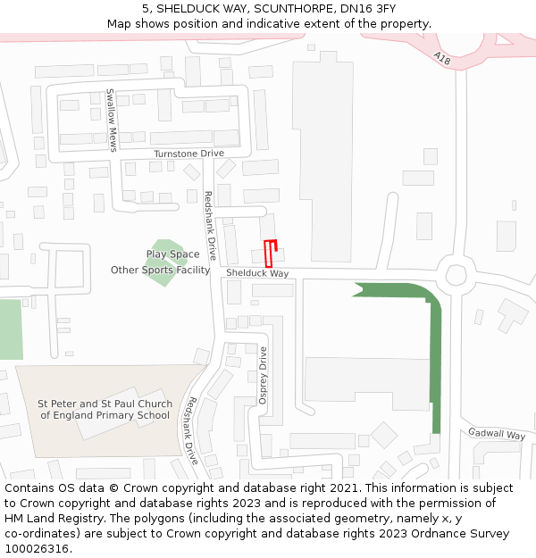 5, SHELDUCK WAY, SCUNTHORPE, DN16 3FY: Location map and indicative extent of plot