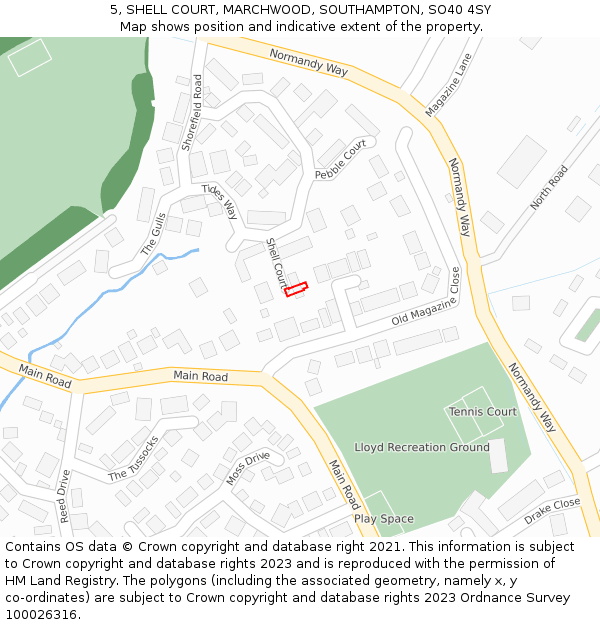 5, SHELL COURT, MARCHWOOD, SOUTHAMPTON, SO40 4SY: Location map and indicative extent of plot