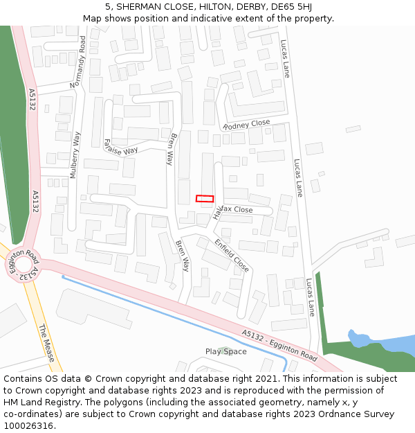5, SHERMAN CLOSE, HILTON, DERBY, DE65 5HJ: Location map and indicative extent of plot