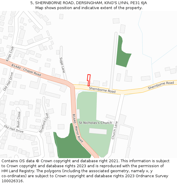 5, SHERNBORNE ROAD, DERSINGHAM, KING'S LYNN, PE31 6JA: Location map and indicative extent of plot