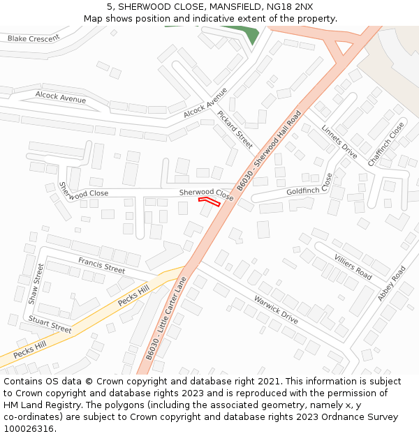 5, SHERWOOD CLOSE, MANSFIELD, NG18 2NX: Location map and indicative extent of plot