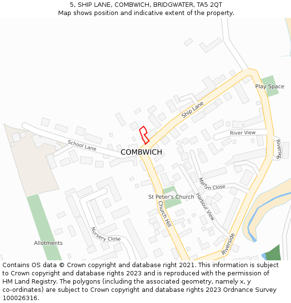 5, SHIP LANE, COMBWICH, BRIDGWATER, TA5 2QT: Location map and indicative extent of plot