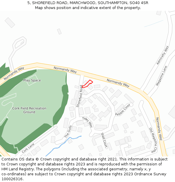 5, SHOREFIELD ROAD, MARCHWOOD, SOUTHAMPTON, SO40 4SR: Location map and indicative extent of plot