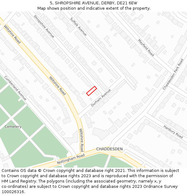5, SHROPSHIRE AVENUE, DERBY, DE21 6EW: Location map and indicative extent of plot