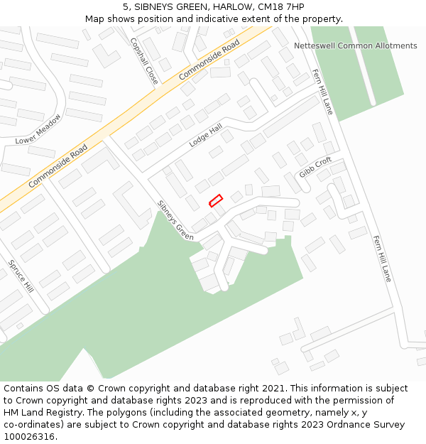 5, SIBNEYS GREEN, HARLOW, CM18 7HP: Location map and indicative extent of plot