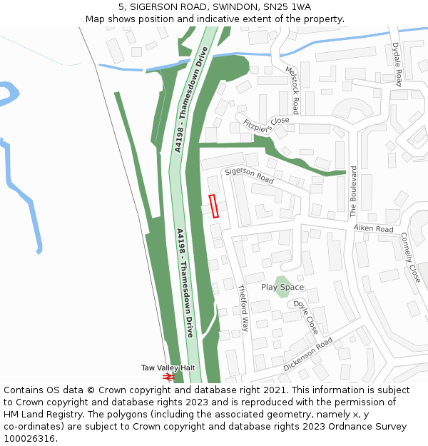 5, SIGERSON ROAD, SWINDON, SN25 1WA: Location map and indicative extent of plot