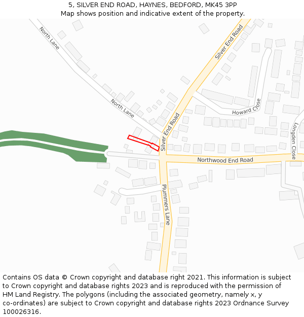 5, SILVER END ROAD, HAYNES, BEDFORD, MK45 3PP: Location map and indicative extent of plot
