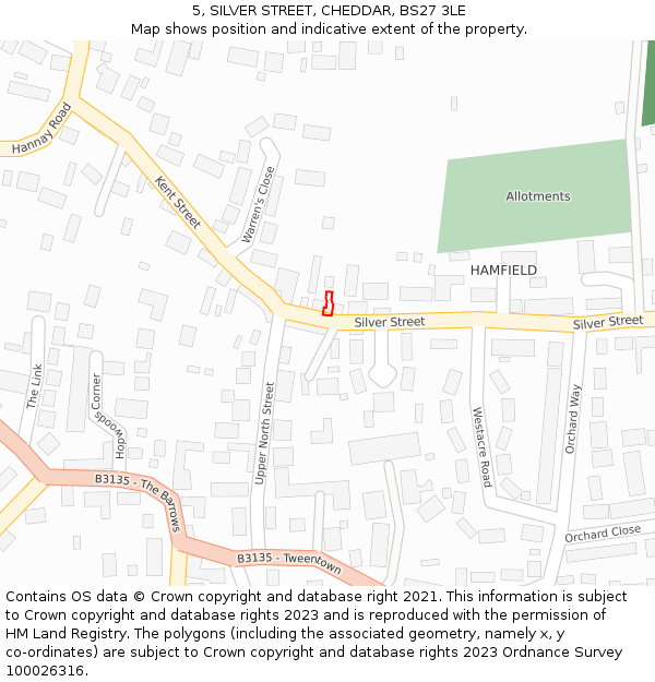 5, SILVER STREET, CHEDDAR, BS27 3LE: Location map and indicative extent of plot
