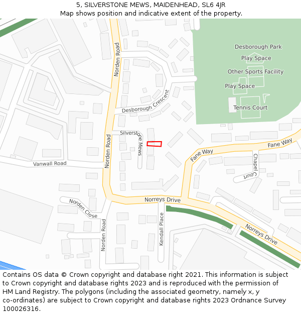 5, SILVERSTONE MEWS, MAIDENHEAD, SL6 4JR: Location map and indicative extent of plot