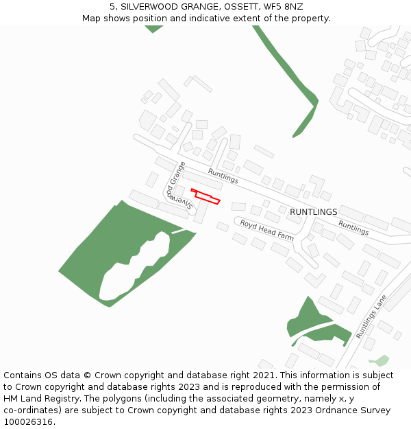 5, SILVERWOOD GRANGE, OSSETT, WF5 8NZ: Location map and indicative extent of plot