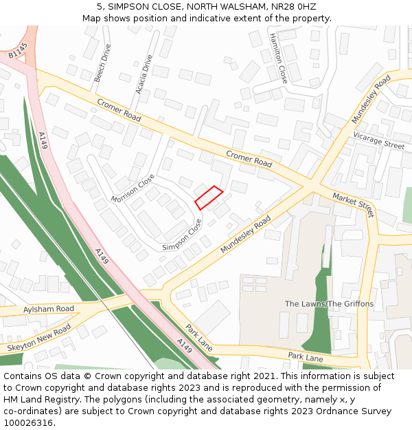 5, SIMPSON CLOSE, NORTH WALSHAM, NR28 0HZ: Location map and indicative extent of plot