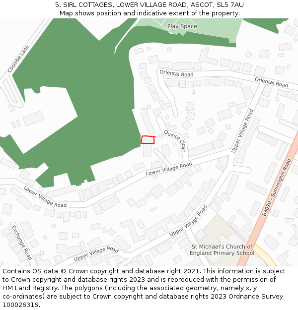 5, SIRL COTTAGES, LOWER VILLAGE ROAD, ASCOT, SL5 7AU: Location map and indicative extent of plot