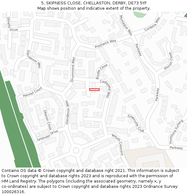 5, SKIPNESS CLOSE, CHELLASTON, DERBY, DE73 5YF: Location map and indicative extent of plot