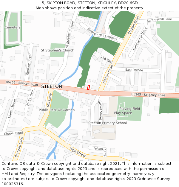 5, SKIPTON ROAD, STEETON, KEIGHLEY, BD20 6SD: Location map and indicative extent of plot