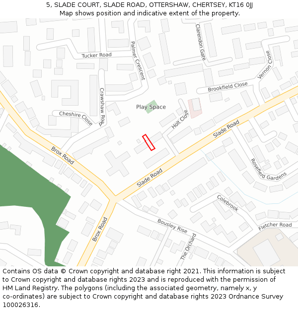 5, SLADE COURT, SLADE ROAD, OTTERSHAW, CHERTSEY, KT16 0JJ: Location map and indicative extent of plot