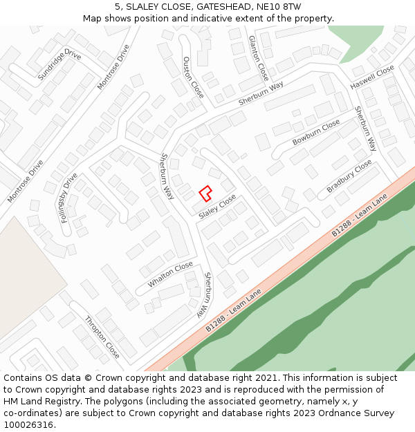 5, SLALEY CLOSE, GATESHEAD, NE10 8TW: Location map and indicative extent of plot