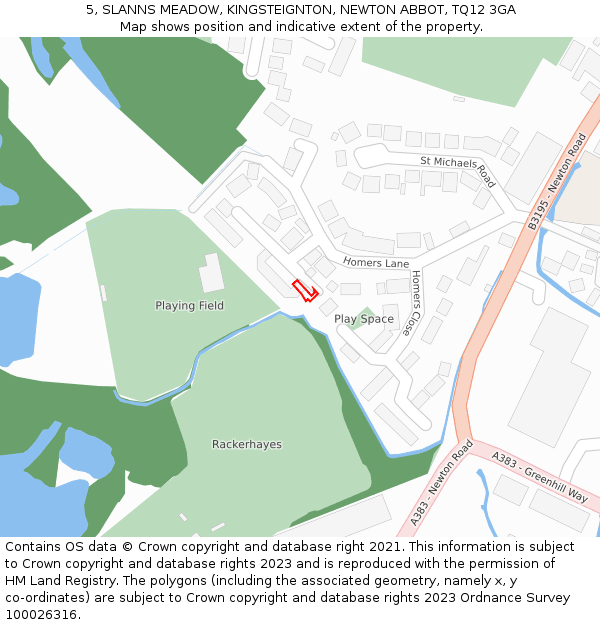 5, SLANNS MEADOW, KINGSTEIGNTON, NEWTON ABBOT, TQ12 3GA: Location map and indicative extent of plot