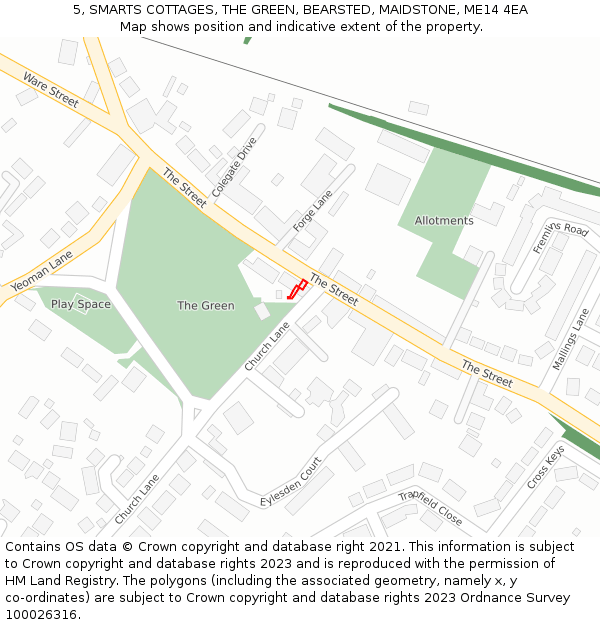 5, SMARTS COTTAGES, THE GREEN, BEARSTED, MAIDSTONE, ME14 4EA: Location map and indicative extent of plot