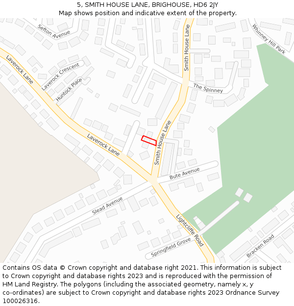 5, SMITH HOUSE LANE, BRIGHOUSE, HD6 2JY: Location map and indicative extent of plot