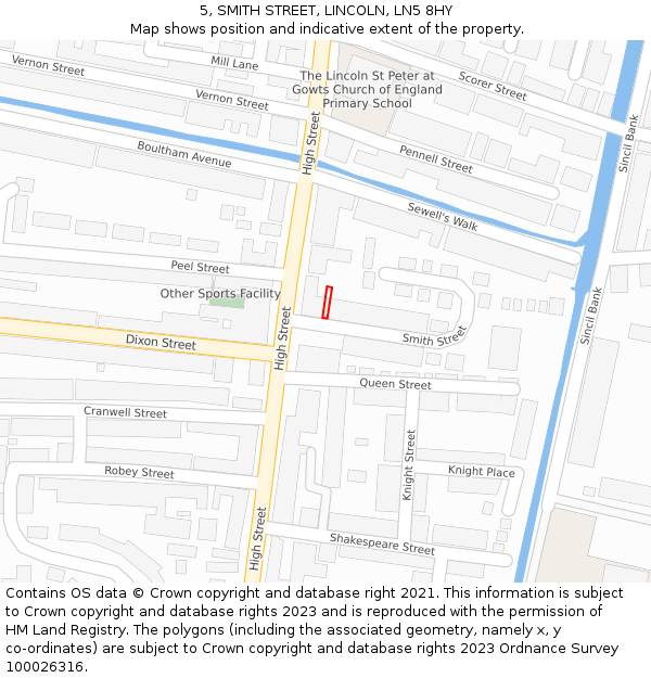 5, SMITH STREET, LINCOLN, LN5 8HY: Location map and indicative extent of plot