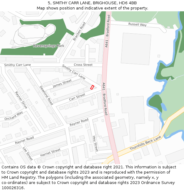 5, SMITHY CARR LANE, BRIGHOUSE, HD6 4BB: Location map and indicative extent of plot