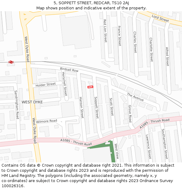 5, SOPPETT STREET, REDCAR, TS10 2AJ: Location map and indicative extent of plot
