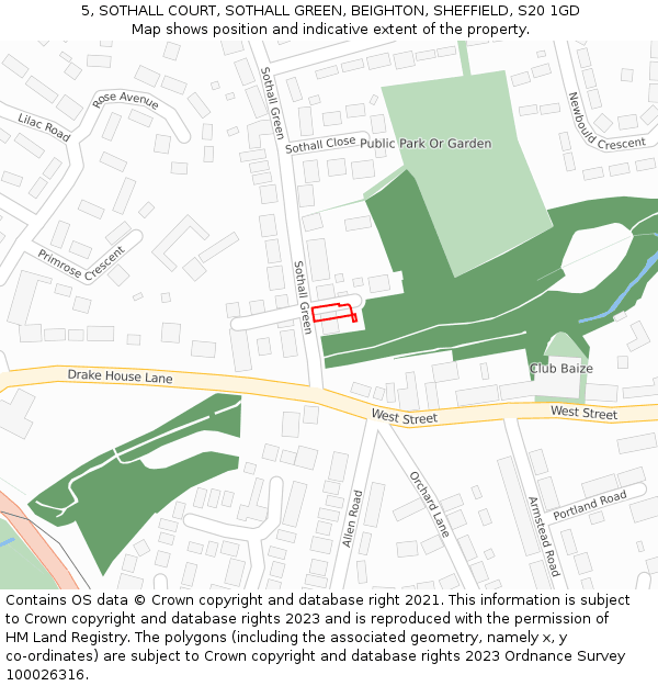 5, SOTHALL COURT, SOTHALL GREEN, BEIGHTON, SHEFFIELD, S20 1GD: Location map and indicative extent of plot