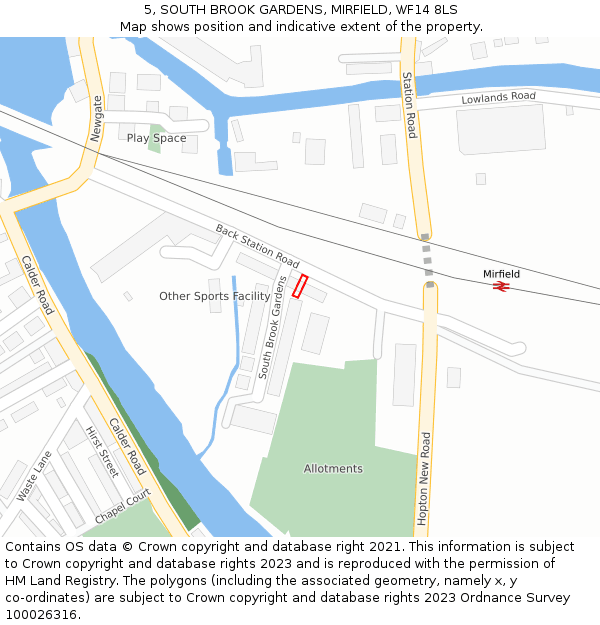 5, SOUTH BROOK GARDENS, MIRFIELD, WF14 8LS: Location map and indicative extent of plot
