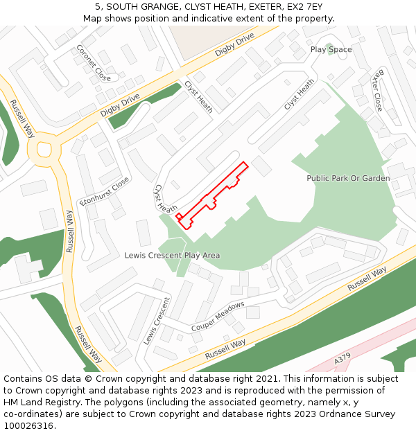 5, SOUTH GRANGE, CLYST HEATH, EXETER, EX2 7EY: Location map and indicative extent of plot