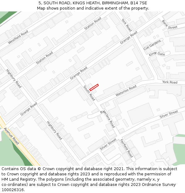 5, SOUTH ROAD, KINGS HEATH, BIRMINGHAM, B14 7SE: Location map and indicative extent of plot