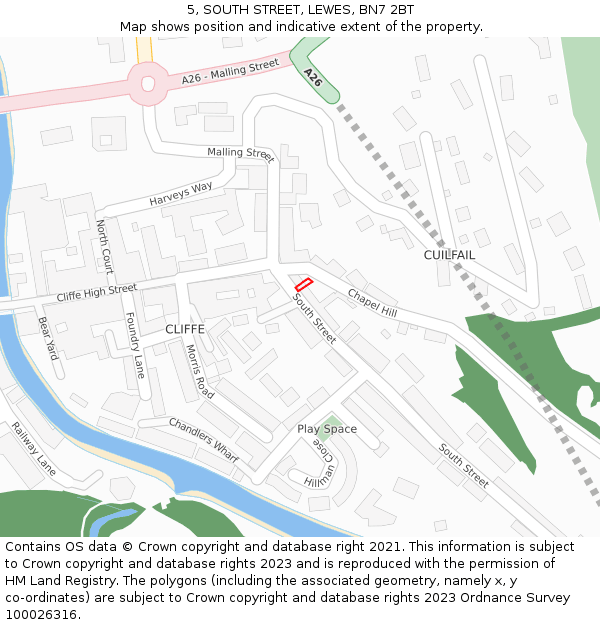 5, SOUTH STREET, LEWES, BN7 2BT: Location map and indicative extent of plot