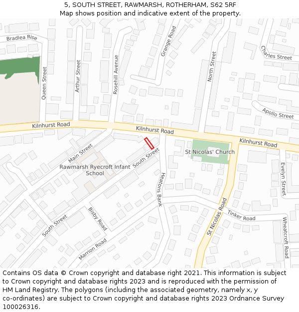 5, SOUTH STREET, RAWMARSH, ROTHERHAM, S62 5RF: Location map and indicative extent of plot