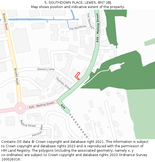5, SOUTHDOWN PLACE, LEWES, BN7 2BJ: Location map and indicative extent of plot
