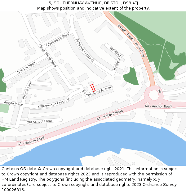 5, SOUTHERNHAY AVENUE, BRISTOL, BS8 4TJ: Location map and indicative extent of plot