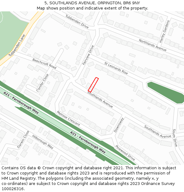 5, SOUTHLANDS AVENUE, ORPINGTON, BR6 9NY: Location map and indicative extent of plot