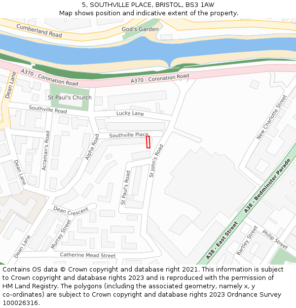 5, SOUTHVILLE PLACE, BRISTOL, BS3 1AW: Location map and indicative extent of plot